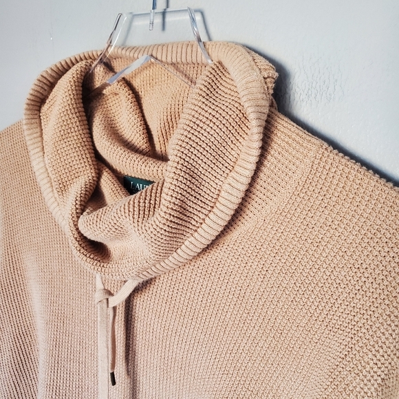 Ralph Lauren Tan Waffle Knit High Neck Pull-Over Thermal Top Women's Size XL - Picture 5 of 8
